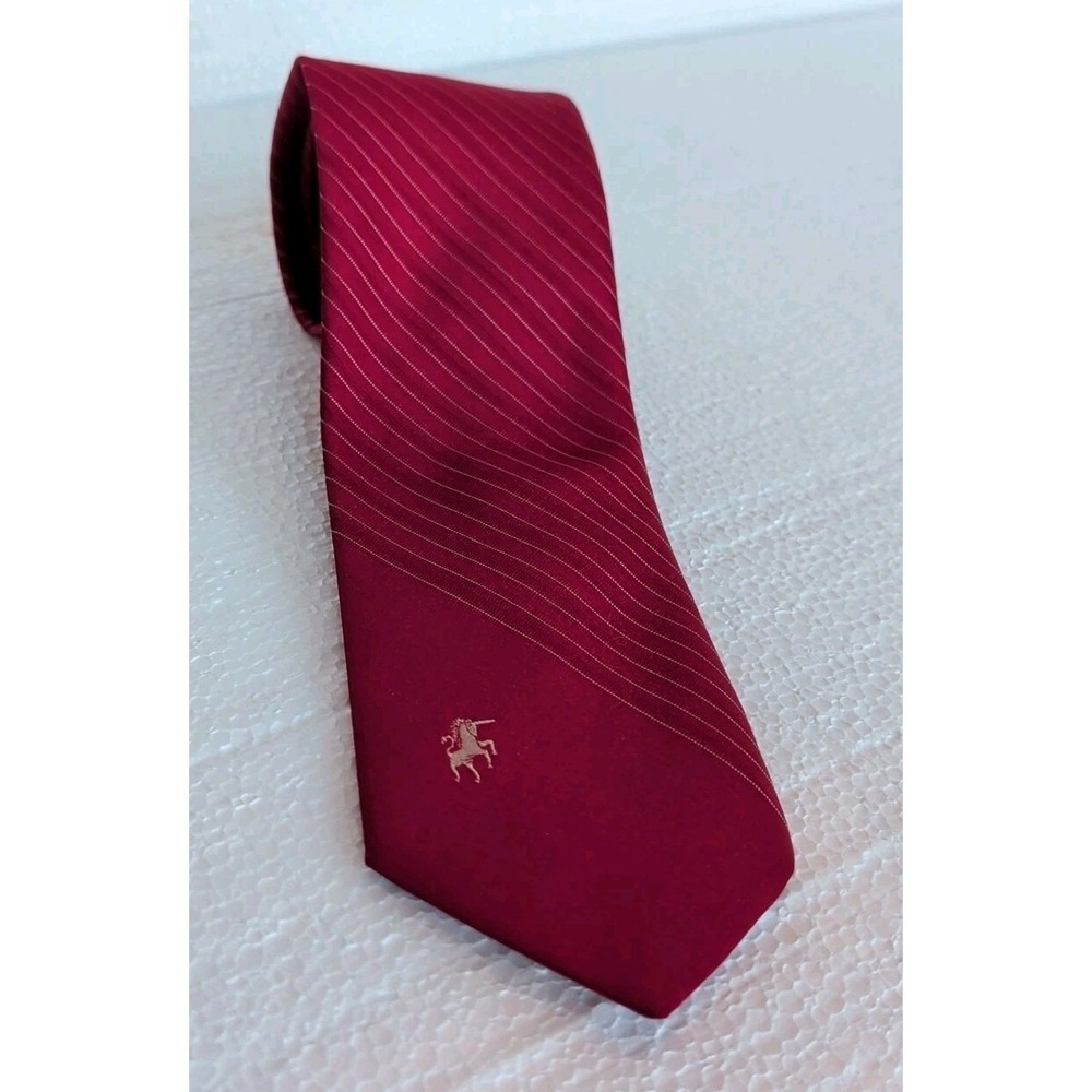 VTG Bronzini Maroon Red Stripe Tie Rearing Unicorn Logo 55‎ x 3 Short Length